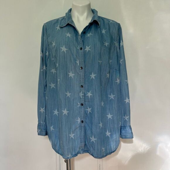 Chaps long sleeve star Lyocell denim button down - Picture 1 of 6